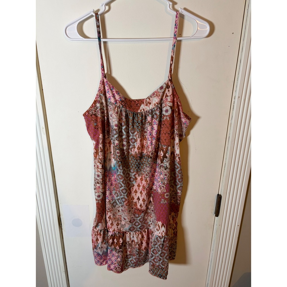 Joyspun Womens Pink Patchwork Floral Paisley Ruffle Sleep Chemise Large 12-14